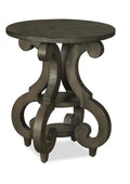 Bellamy 22 Traditional Round End Table with Shelf - Dark Brown Pine with Scroll Design Wood Base
