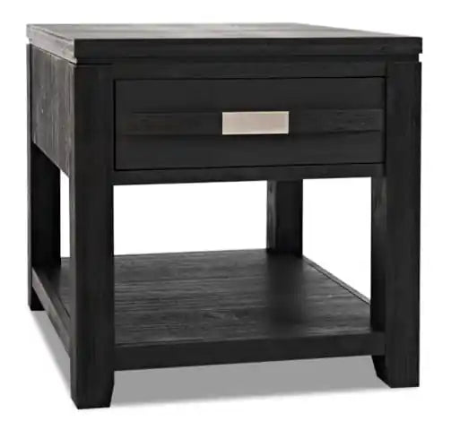 Bronx 24 Rustic End Table with Storage and Shelf - Charcoal Wood