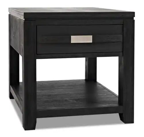 Bronx 24 Rustic End Table with Storage and Shelf - Charcoal Wood