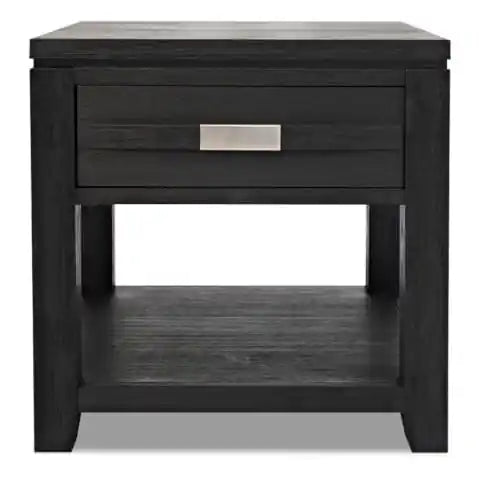 Table d'appoint rustique de 24 po avec rangement et étagère - Bois anthracite