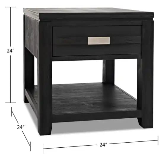Table d'appoint rustique de 24 po avec rangement et étagère - Bois anthracite