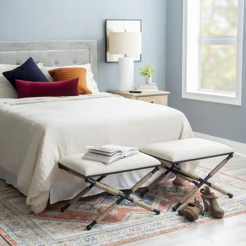 Pouf Ottoman en tissu à l'aspect lin Campaign