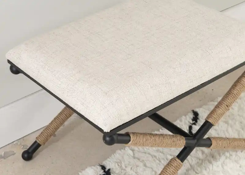 Pouf Ottoman en tissu à l'aspect lin Campaign