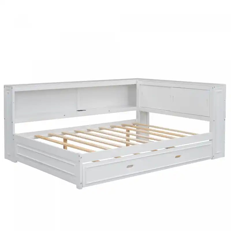 Lit de Repos Double en Bois Avec Étagères de Rangement, USB, LED