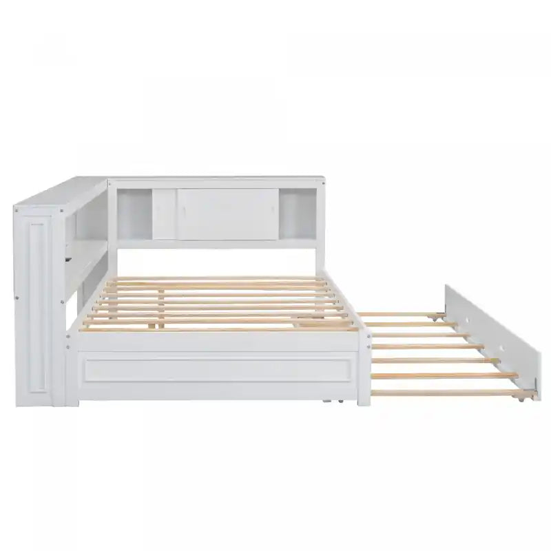 Lit de Repos Double en Bois Avec Étagères de Rangement, USB, LED