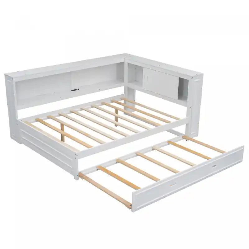 Lit de Repos Double en Bois Avec Étagères de Rangement, USB, LED