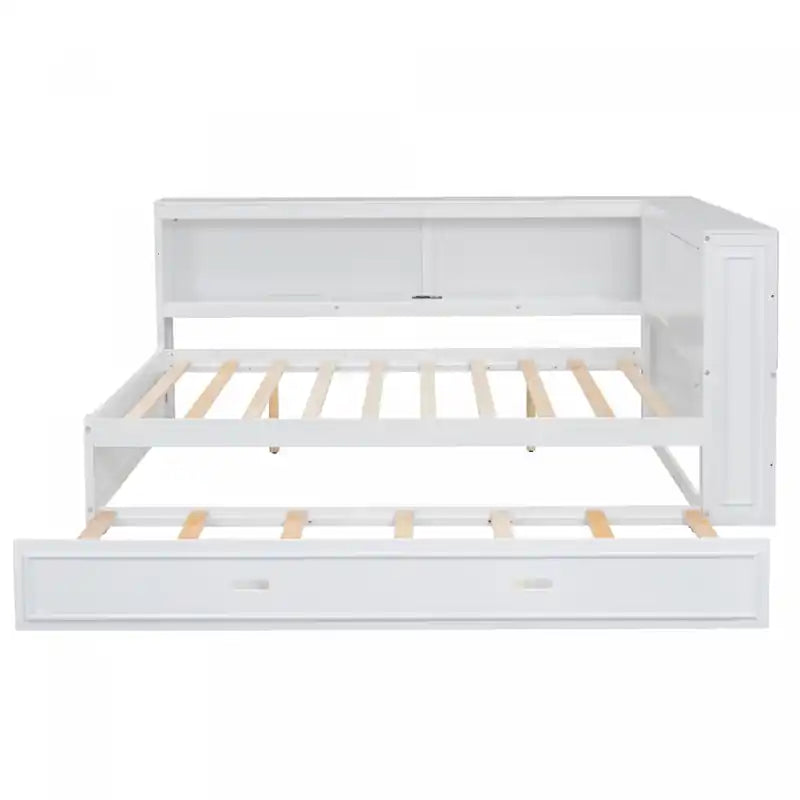 Lit de Repos Double en Bois Avec Étagères de Rangement, USB, LED