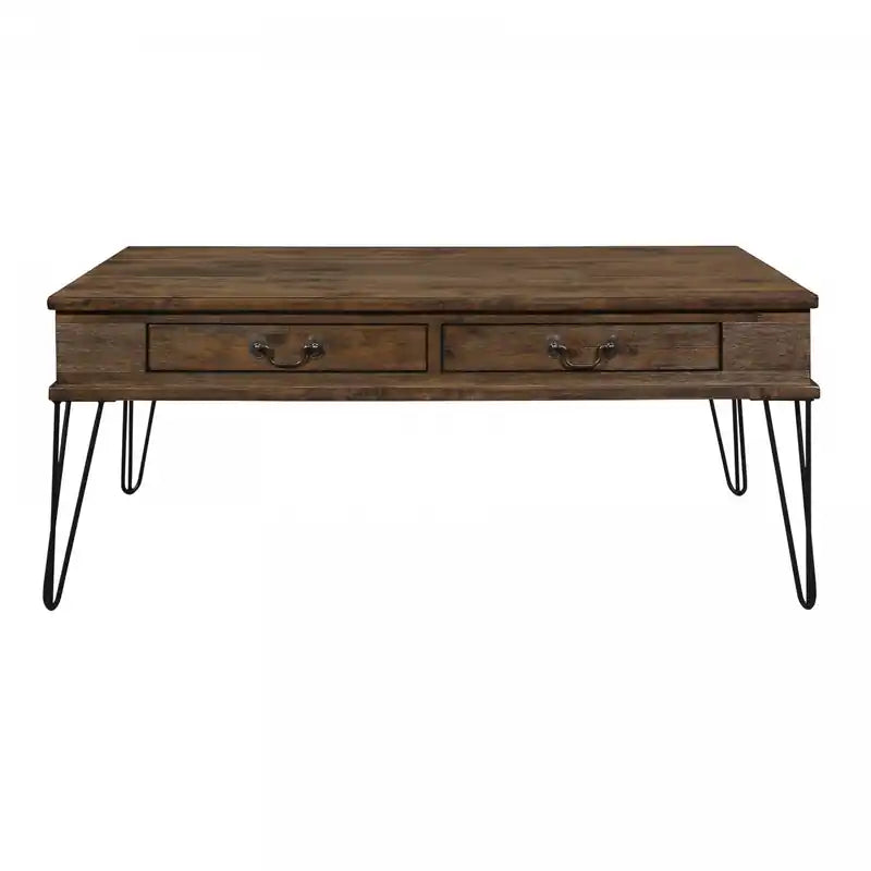 Hughey Rectangular Coffee Table With 2 Drawers, Rustic Oak