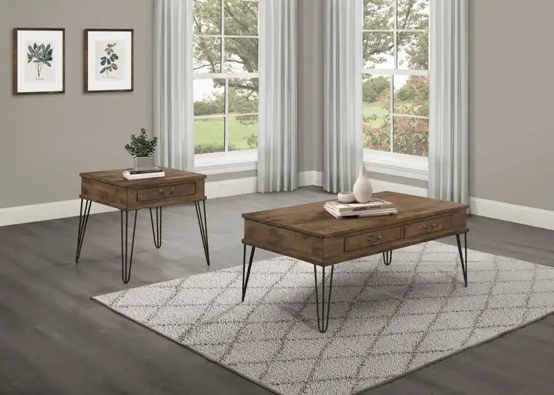 Table basse rectangulaire avec 2 tiroirs, chêne rustique