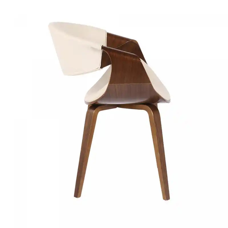 Chaise d'appoint de salle à manger moderne du milieu du siècle en similicuir - Noyer/Crème