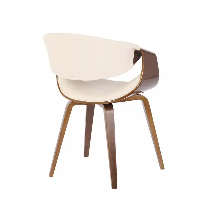 Chaise d'appoint de salle à manger moderne du milieu du siècle en similicuir - Noyer/Crème