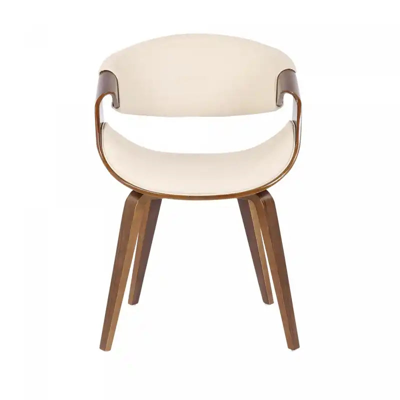 Chaise d'appoint de salle à manger moderne du milieu du siècle en similicuir - Noyer/Crème