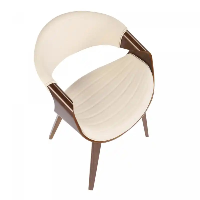 Chaise d'appoint de salle à manger moderne du milieu du siècle en similicuir - Noyer/Crème