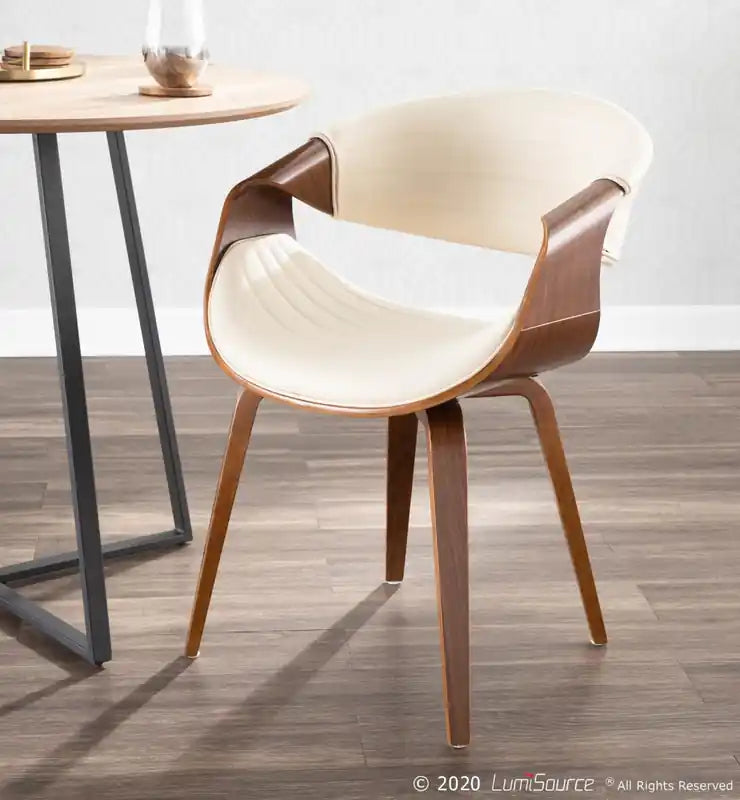 Chaise d'appoint de salle à manger moderne du milieu du siècle en similicuir - Noyer/Crème