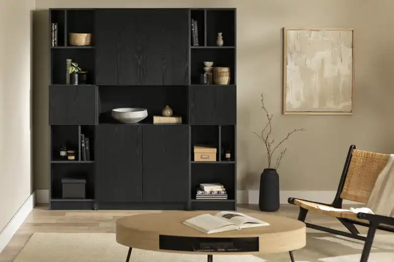 Bibliothèque et 2 bibliothèques étroites à 5 étagères – Chêne noir
