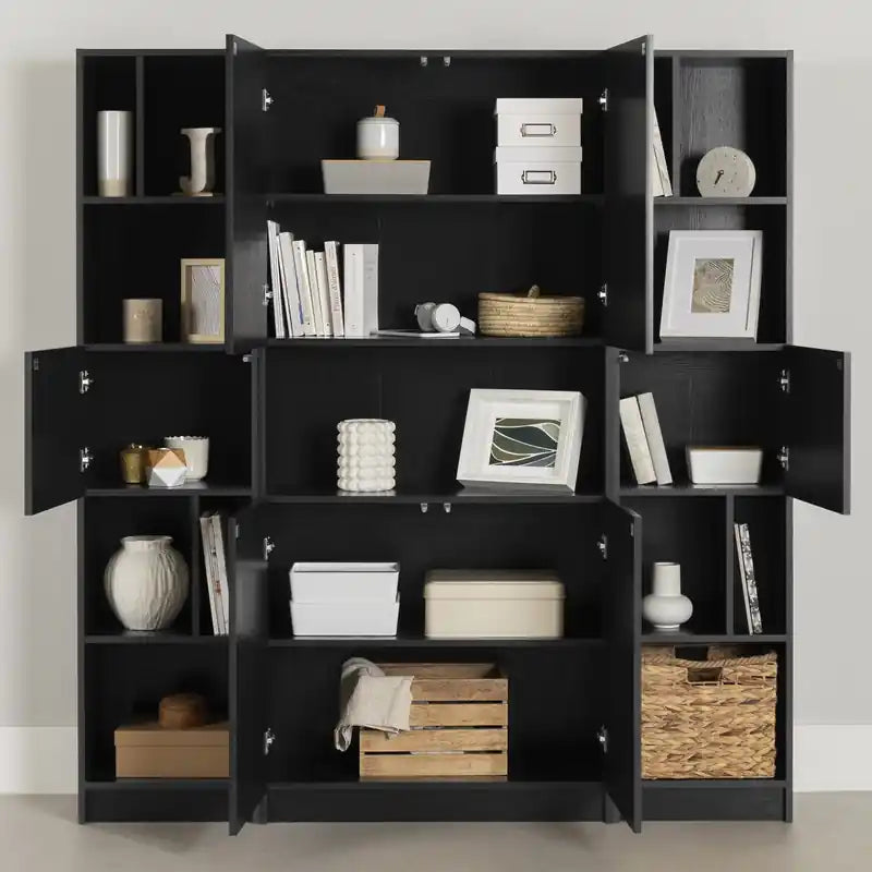 Bibliothèque et 2 bibliothèques étroites à 5 étagères – Chêne noir