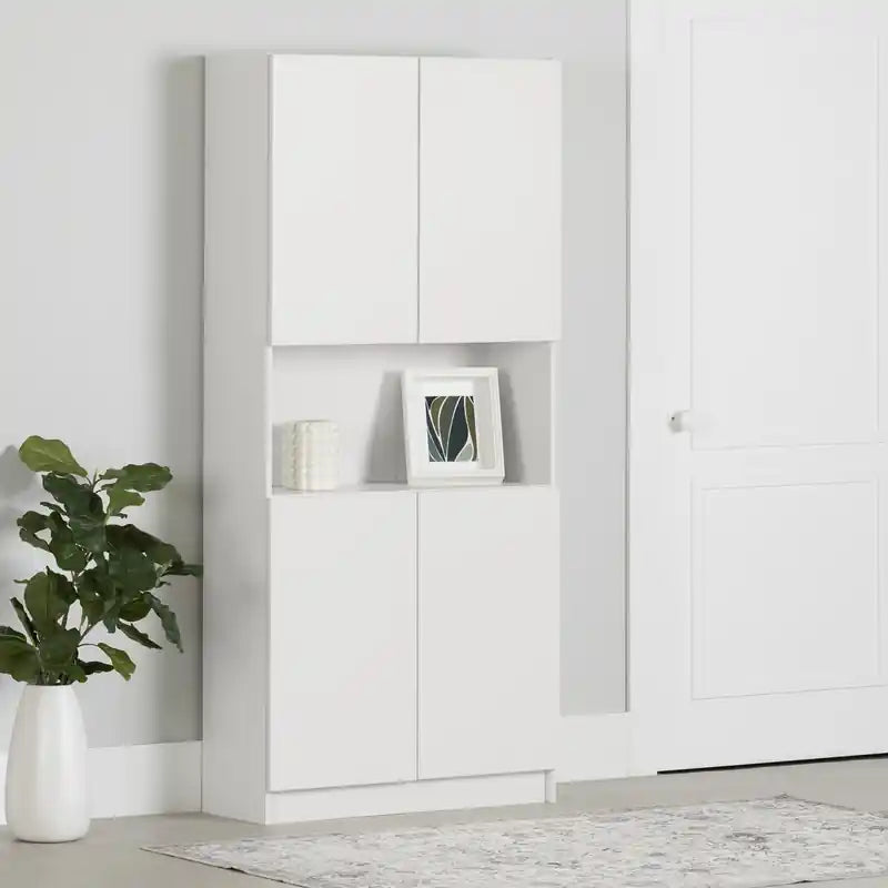 Bibliothèque 4 portes avec rangement ouvert - Blanc pur