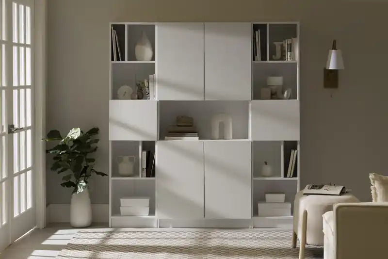 Bibliothèque 4 portes avec rangement ouvert - Blanc pur