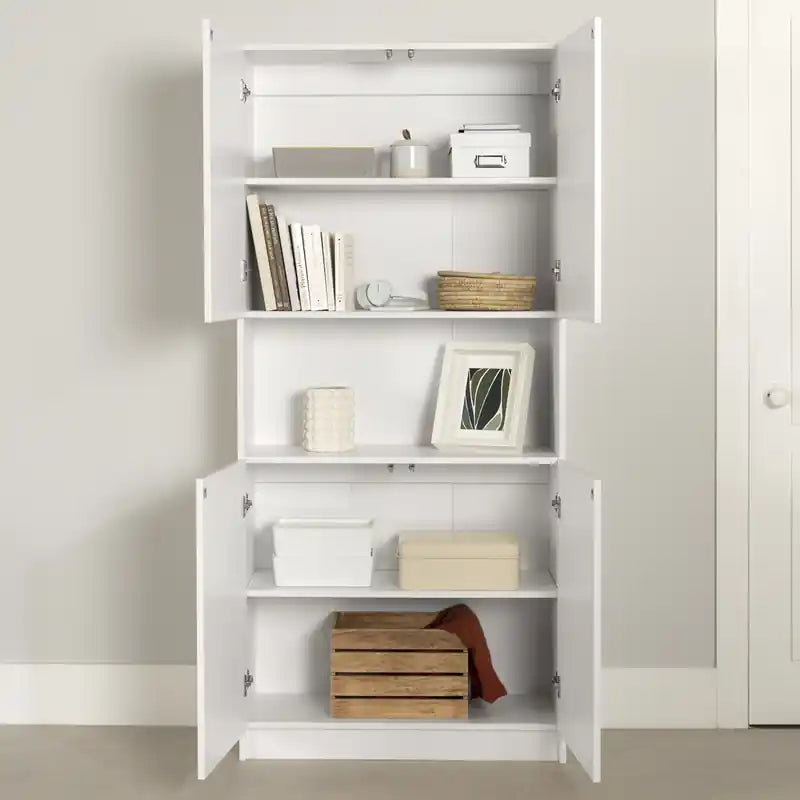 Bibliothèque 4 portes avec rangement ouvert - Blanc pur