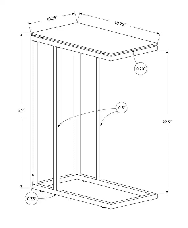 Table d'appoint en métal et verre trempé dépoli