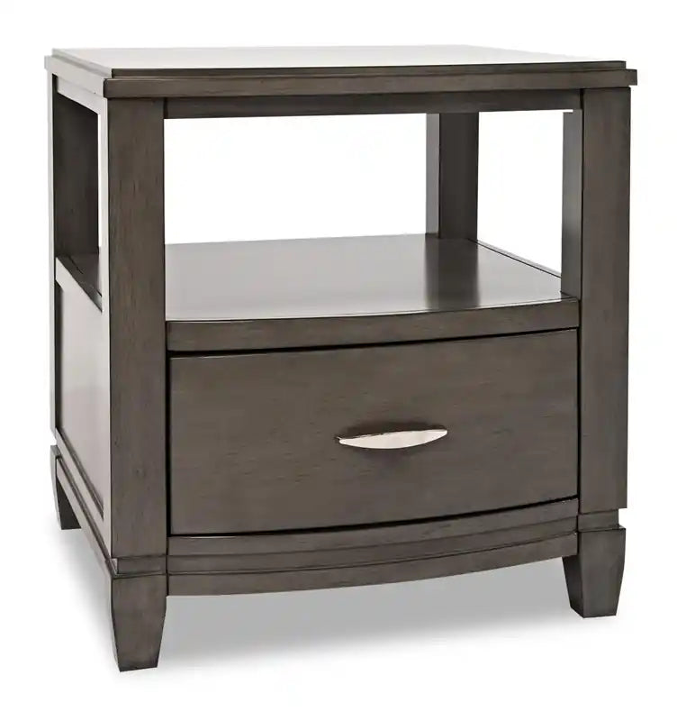 Downtown 24 Modern End Table with Storage and Shelf - Grey Brown Wood