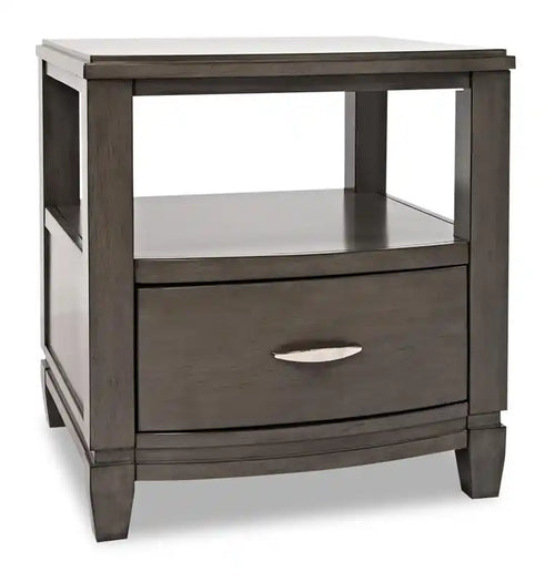 Downtown 24 Modern End Table with Storage and Shelf - Grey Brown Wood