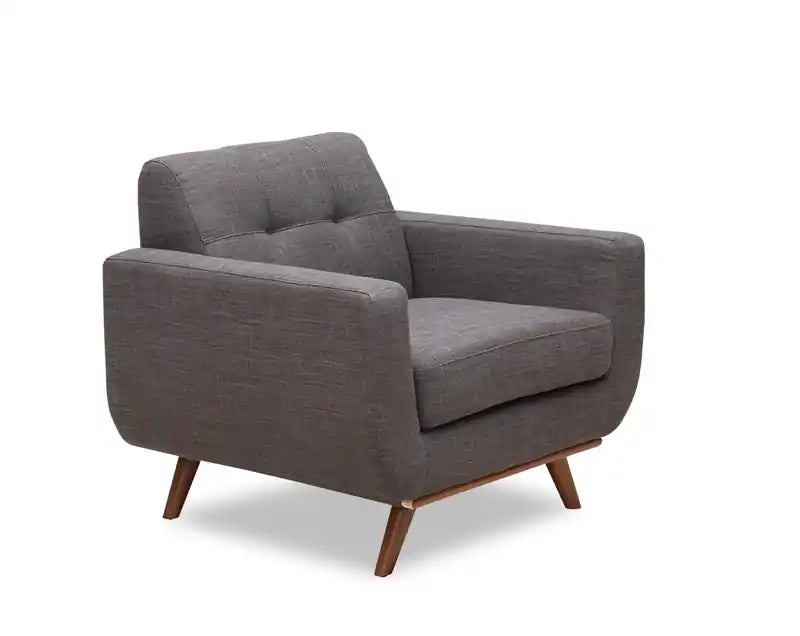 37 Chaise en tissu effet lin avec pieds en bois et coussin de dossier touffeté - Vert avocat