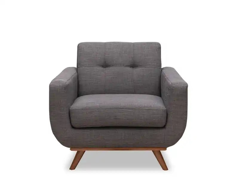 37 Chaise en tissu effet lin avec pieds en bois et coussin de dossier touffeté - Vert avocat