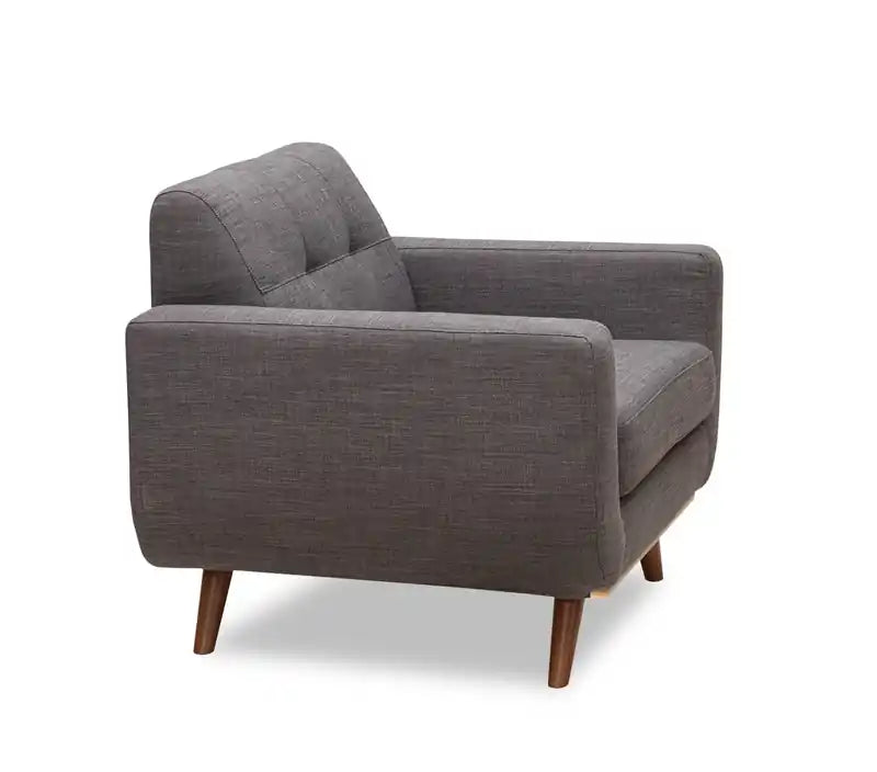 37 Chaise en tissu effet lin avec pieds en bois et coussin de dossier touffeté - Vert avocat