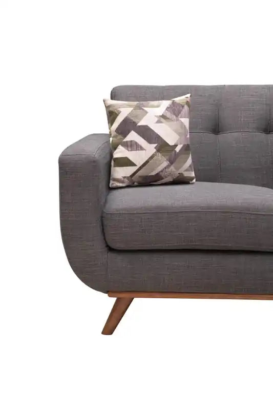 37 Chaise en tissu effet lin avec pieds en bois et coussin de dossier touffeté - Vert avocat