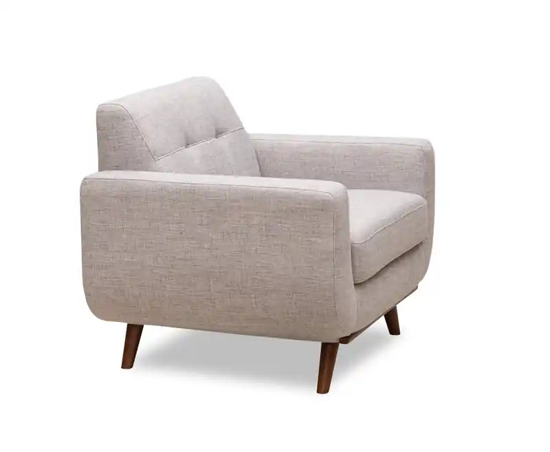 37 Chaise en tissu effet lin avec pieds en bois et coussin de dossier touffeté - Vert avocat