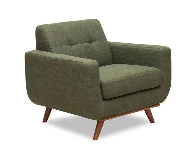 Kort & Co. Freeman 37 Linen-Look Fabric Chair with Wood Legs and Tufted Back Cushion - Avocado Green
