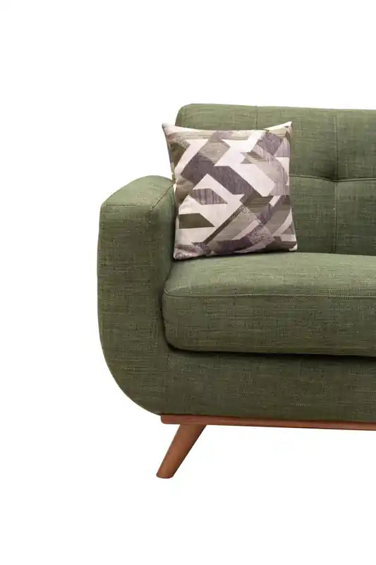 37 Chaise en tissu effet lin avec pieds en bois et coussin de dossier touffeté - Vert avocat