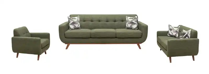 37 Chaise en tissu effet lin avec pieds en bois et coussin de dossier touffeté - Vert avocat