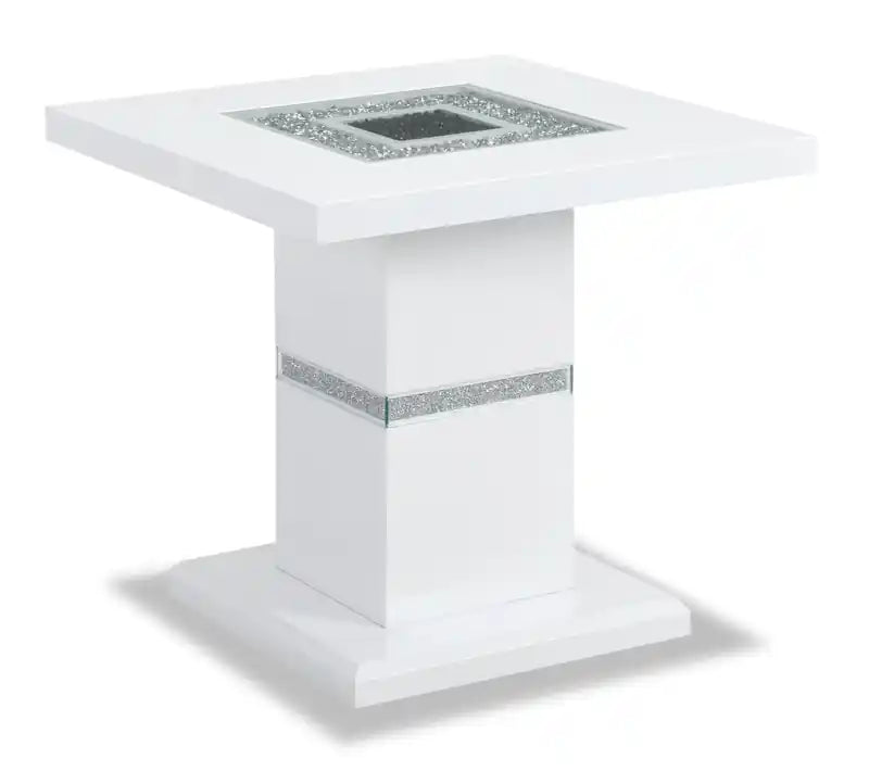 Garbo 26 Glam End Table - White and Silver with Glitter Accents
