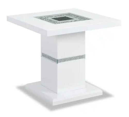 Garbo 26 Glam End Table - White and Silver with Glitter Accents