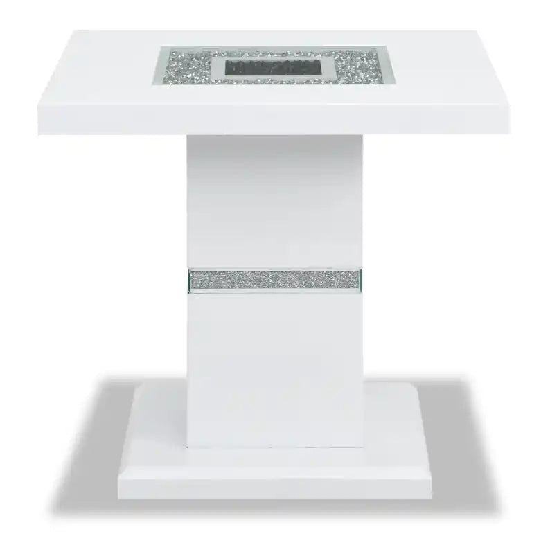 Guéridon de chevet Glam 26 - Blanc et argent avec des touches de paillettes