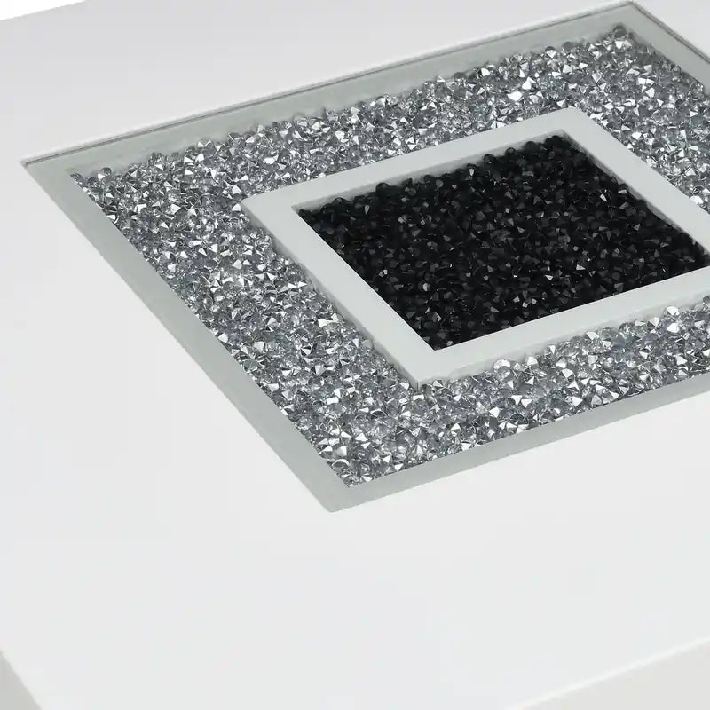 Guéridon de chevet Glam 26 - Blanc et argent avec des touches de paillettes