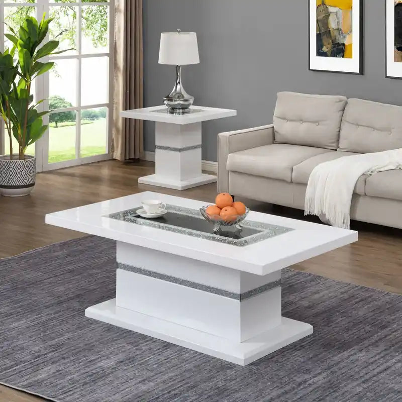 Guéridon de chevet Glam 26 - Blanc et argent avec des touches de paillettes