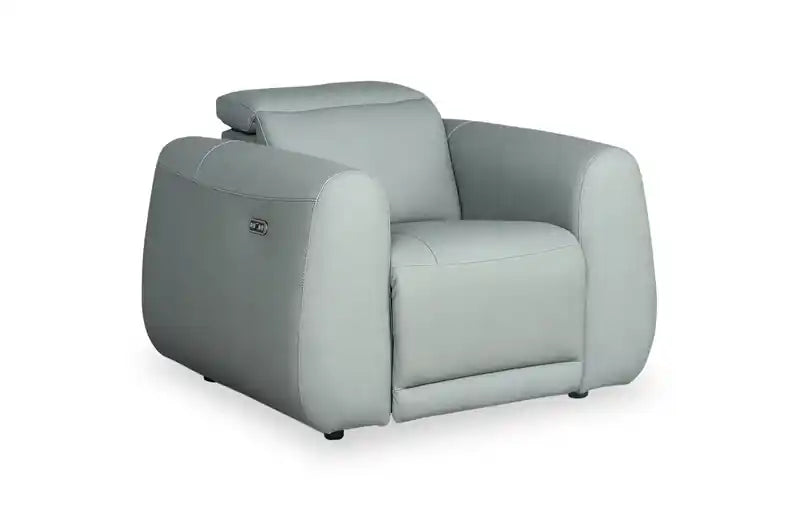 Gianna 40 Genuine Leather Power Reclining Chair with Power Headrest and USB Port - Spa Blue