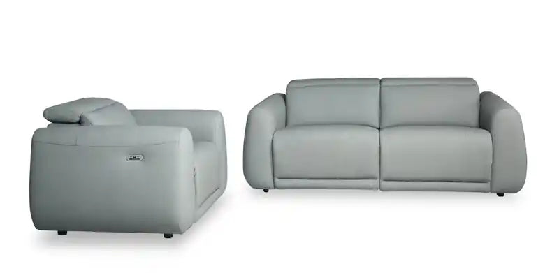 Fauteuil inclinable électrique en cuir véritable avec appui-tête électrique et port USB - Bleu spa