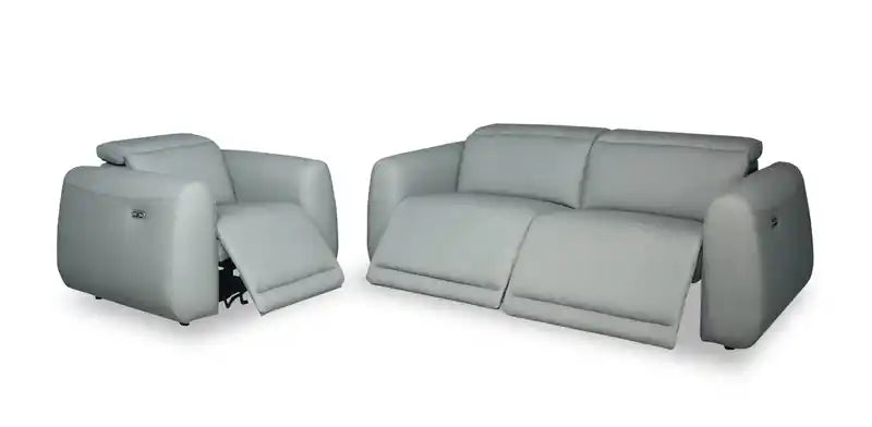 Fauteuil inclinable électrique en cuir véritable avec appui-tête électrique et port USB - Bleu spa