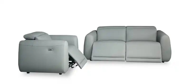 Fauteuil inclinable électrique en cuir véritable avec appui-tête électrique et port USB - Bleu spa