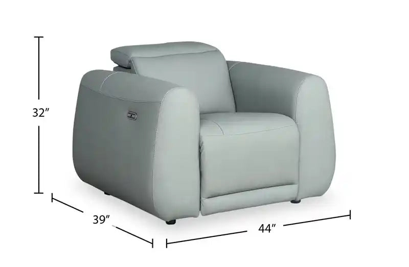 Fauteuil inclinable électrique en cuir véritable avec appui-tête électrique et port USB - Bleu spa