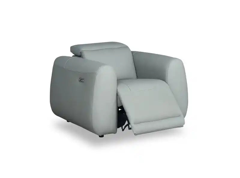 Fauteuil inclinable électrique en cuir véritable avec appui-tête électrique et port USB - Bleu spa