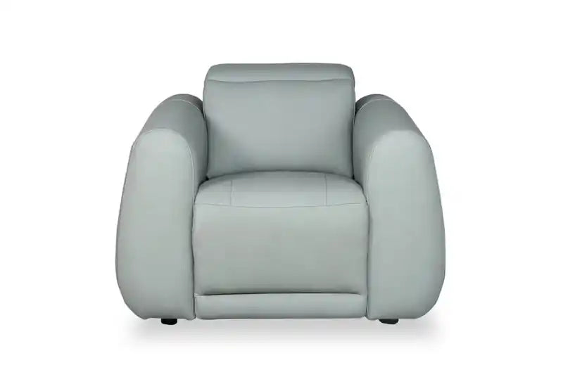 Fauteuil inclinable électrique en cuir véritable avec appui-tête électrique et port USB - Bleu spa