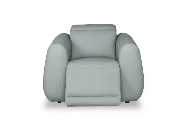 Fauteuil inclinable électrique en cuir véritable avec appui-tête électrique et port USB - Bleu spa