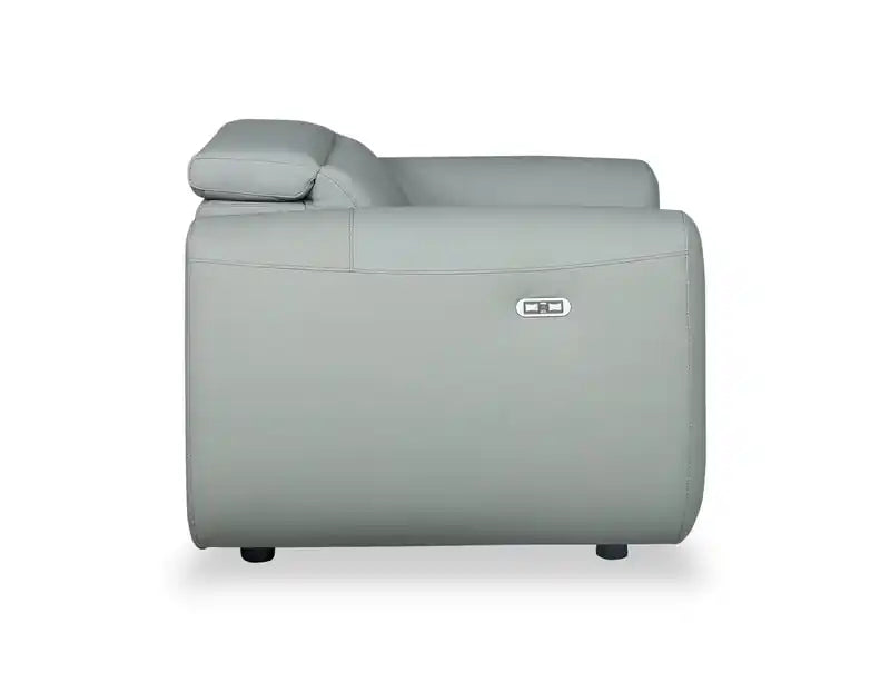 Fauteuil inclinable électrique en cuir véritable avec appui-tête électrique et port USB - Bleu spa