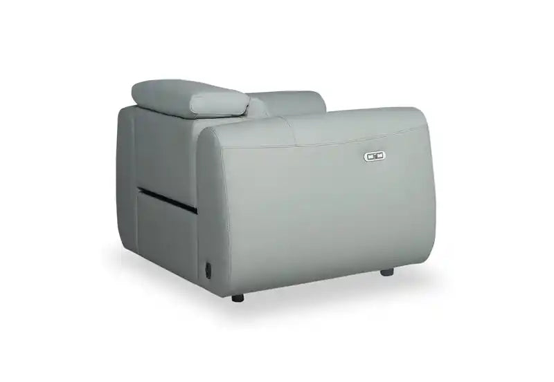 Fauteuil inclinable électrique en cuir véritable avec appui-tête électrique et port USB - Bleu spa