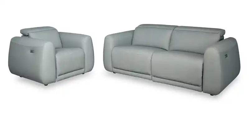 Fauteuil inclinable électrique en cuir véritable avec appui-tête électrique et port USB - Bleu spa